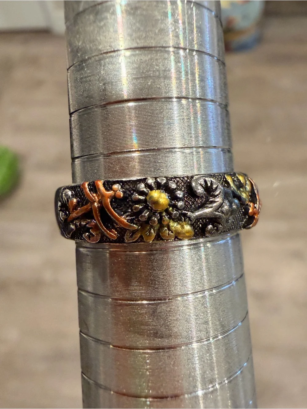 Floral Multimetal dragonfly & sunflower band Ring size 11